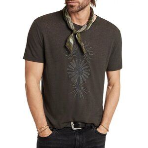 John Varvatos Men's Dagger Sun Rays Embroidered T-Shirt Linen Modal Carbon Grey